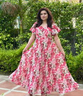 Floral Pink Chiffon Maxi Dress