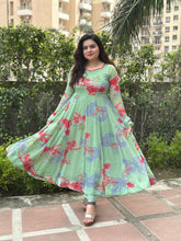 Mint Green Floral Printed Anarkali Set