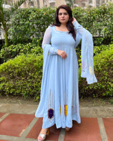 Party wear Hand Embroidered Powder Blue Georgette Anarkali