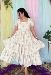 Printed off white cotton midi