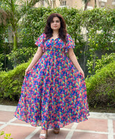 Blue Floral Georgette Maxi Dress