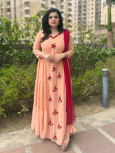 Partywear hand embroidered peach maxi