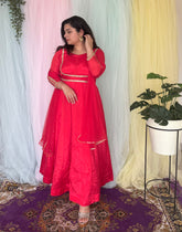 Party-wear Carrot red chinon anarkali