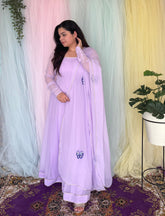 Party wear purple anarkali with embroidered dupatt