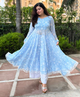 Pure Georgette Powder Blue Cinderella Kurta set