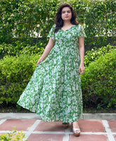 Green Printed Georgette Maxi Dress