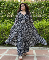 Black & White Georgette Front Slit Anarkali Set