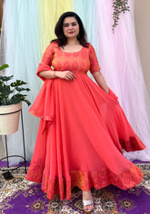 Peach brocade anarkali