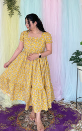Yellow printed cotton midi