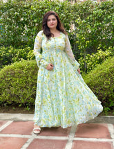 Floral Printed Dobby Chiffon Anarkali with Dupatta | Heavy Flare