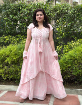 Pastel pink georgette skirt set