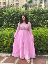Hand embroidered georgette pink anarkali