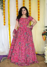 Party wear Hand embroidered Pink Lehnga set