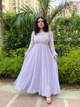 Party wear hand embroidered lilac chiffon anarkali
