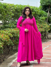 Hand Embroidered Rani pink Anarkali