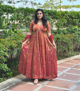 Bronze Silk Hand Embroidered Anarkali-Wedding &Festive wear