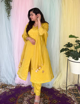 Yellow chinon silk suit set