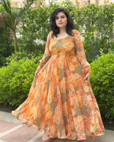 Party wear hand embroidered chiffon anarkali