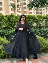 Black chiffon anarkali with lace detailing