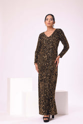 Golden sequence lycra velvet dress