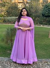 hand embroidered lavender anarkali