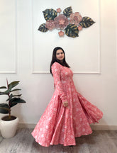 Peach katha cotton anarkali