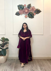 Party wear grape wine velvet anarkali - kasumi.in