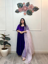 Brinjal velvet anarkali with organza dupatta - kasumi.in