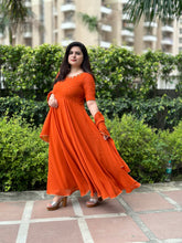 Hand embroidered burnt orange anarkali