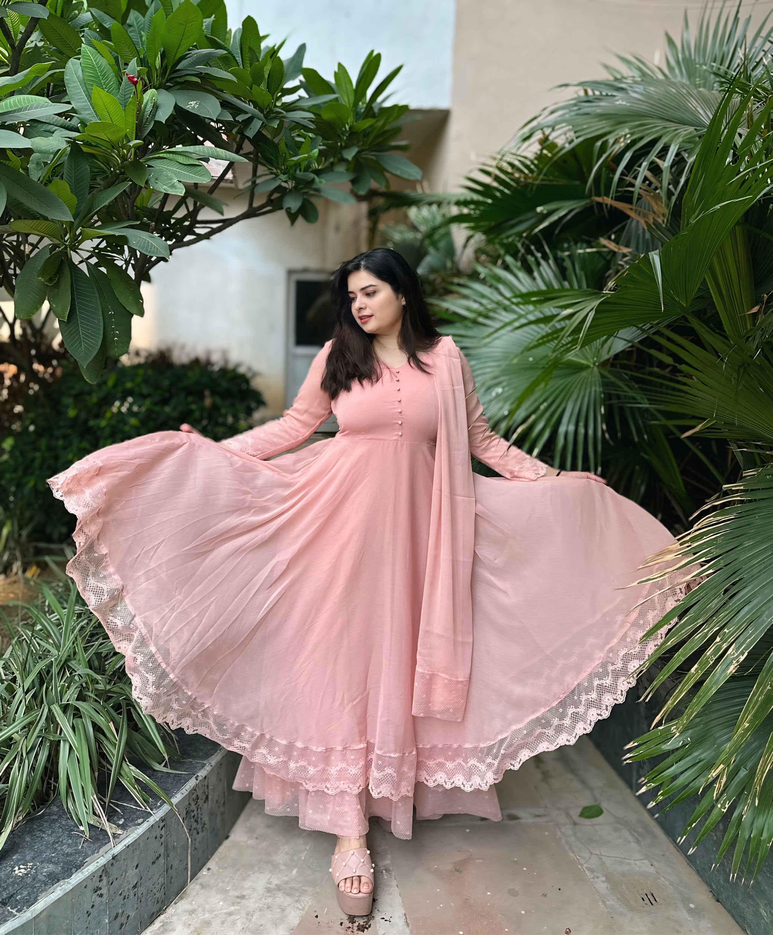 Mauve pink chiffon double layer anarkali Mauve pink chiffon double layer anarkali