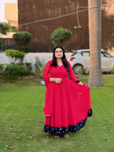 Embroidered carrot red anarkali