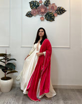 Partywear off white velvet anarkali with shawl - kasumi.in