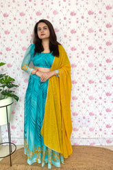 Blue printed chiffon lehnga set - kasumi.in