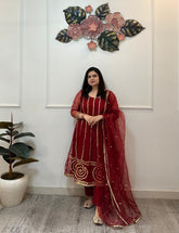 Maroon organza suit set