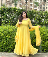 Hand embroidered yellow anarkali