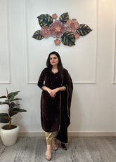 Hand embroidered partywear velvet suit set
