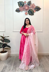 Pink velvet anarkali with organza dupatta - kasumi.in