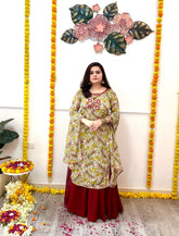 Mehndi printed silk chiffon skirt set - kasumi.in