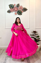 hand embroidered rani pink anarkali
