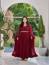 Hand embroidered maroon anarkali