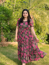 Floral black chiffon midi