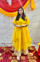 Yellow organza gota border anarkali