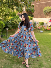 Floral printed grey midi