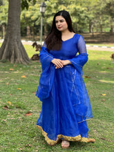 Partywear royal blue organza anarkali