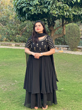 hand embroidered black double flare anarkali