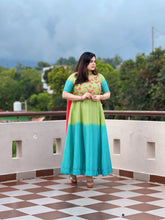 Hand embroidered blue-green shaded anarkali