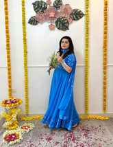 Blue self embroidered anarkali - kasumi.in