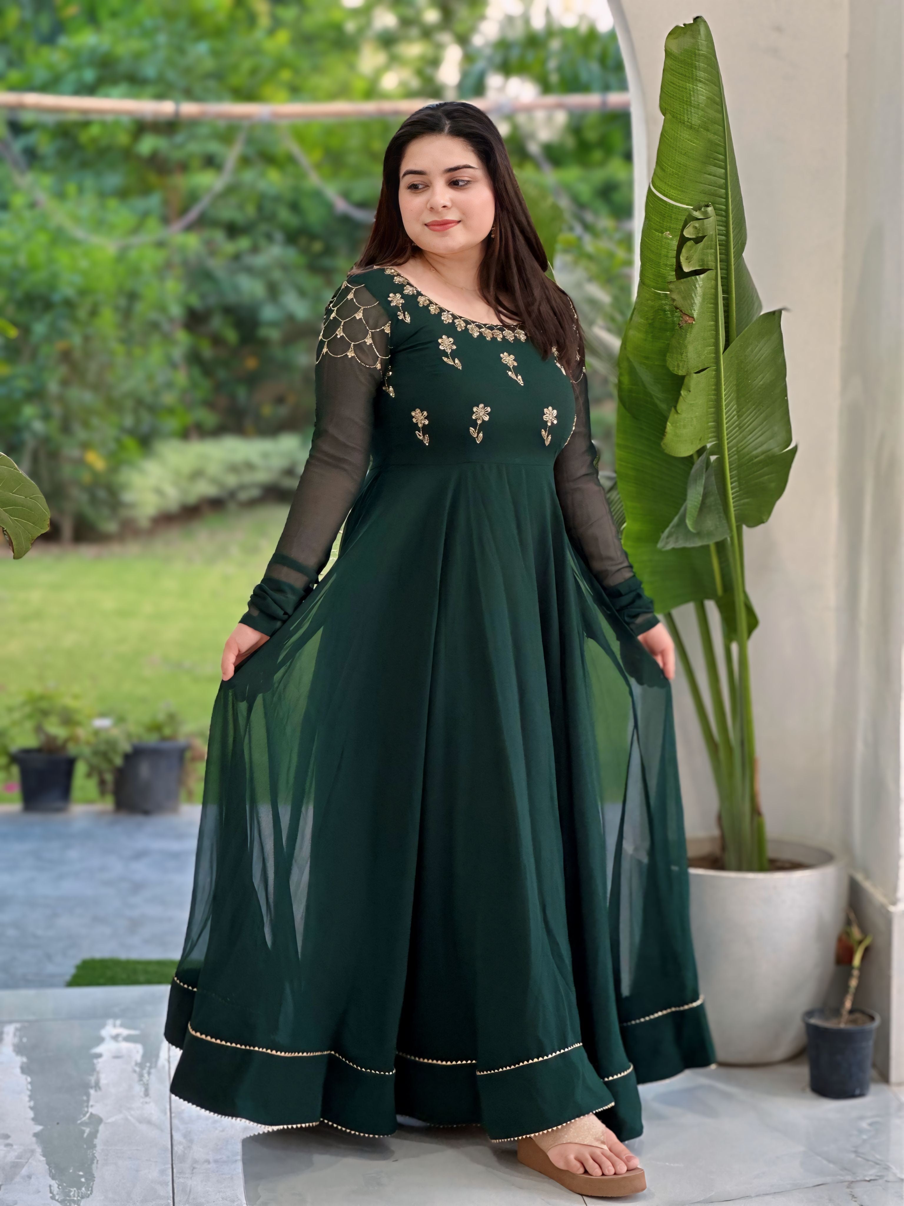 Hand embroidered bottle green anarkali Hand embroidered bottle green anarkali