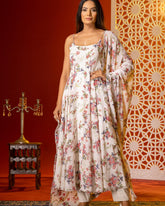 Cream floral printed anarkali set - kasumi.in