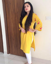 YELLOW RIVERA EMBROIDERED KURTI